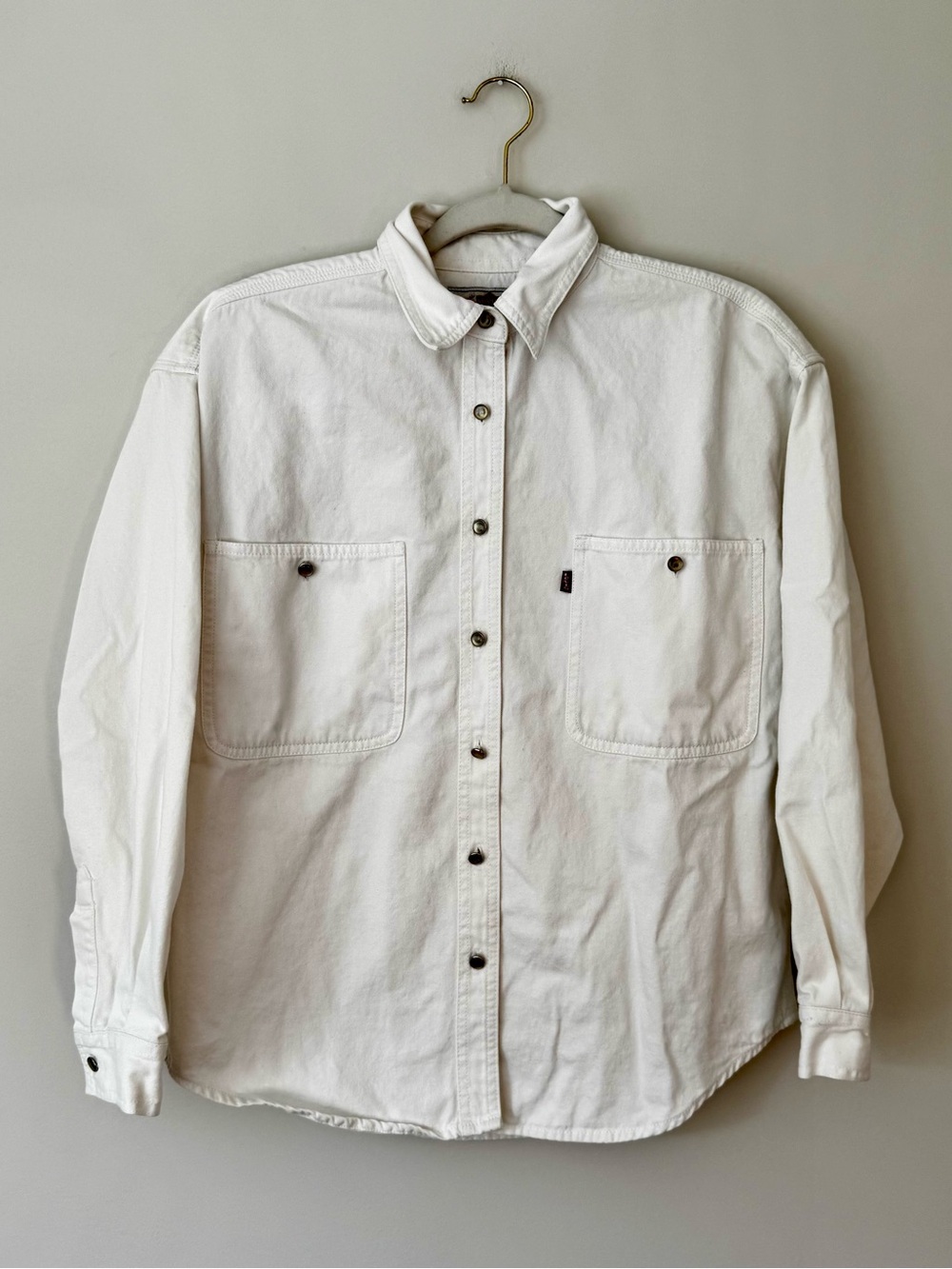 Vintage 90s Levi’s Pearl Snap Button Western Work Shirt, Cream - Women’s Medium